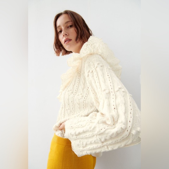 🩶 ZARA Knit Sweater with Ruffle Trim - Picture 1 of 4